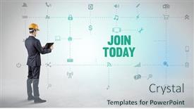  Presentation with social engineer - Presentation theme with engineer-working-on-a-new background and a sky blue colored foreground