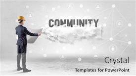  Presentation with social engineer - Slide set with engineer-working-on-a-social background and a light gray colored foreground