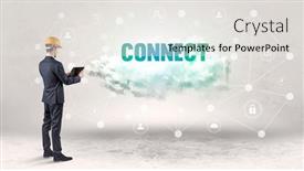  Presentation with social engineer - Amazing PPT theme having engineer-working-on-a-social backdrop and a sky blue colored foreground