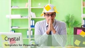  Presentation with cooperative cooperation at new project - Audience pleasing slides consisting of engineer working on new project backdrop and a mint green colored foreground