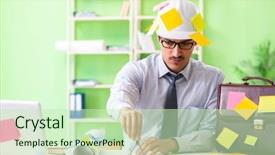  Presentation with project - Colorful PPT theme enhanced with engineer working on new project backdrop and a soft green colored foreground