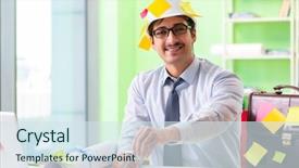  Presentation with project - Slide deck enhanced with engineer working on new project background and a sky blue colored foreground