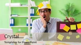  Presentation with project - Slide deck consisting of engineer working on new project background and a soft green colored foreground