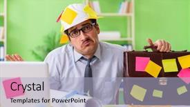  Presentation with project - Audience pleasing slide set consisting of engineer working on new project backdrop and a light blue colored foreground