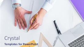  Presentation with project - Slide deck consisting of engineer-working-on-new-project background and a sky blue colored foreground