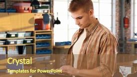  Presentation with computer workshop - PPT theme with engineer working with tablet computer background and a tawny brown colored foreground