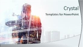  Presentation with engineering - Theme having engineering - builder man against cityscape background and a sky blue colored foreground