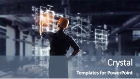  Presentation with builder - PPT theme with engineering - builder man draw project mixed background and a ocean colored foreground