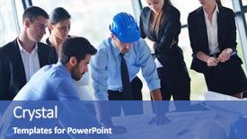  Presentation with building plans - Audience pleasing PPT theme consisting of engineering - business people group on meeting backdrop and a ocean colored foreground