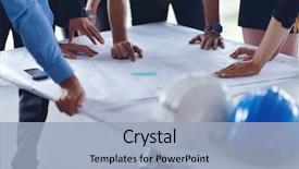  Presentation with building plans - Audience pleasing PPT theme consisting of engineering - business people group on meeting backdrop and a light blue colored foreground