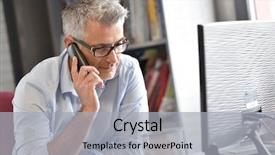  Presentation with phone - Colorful slide set enhanced with engineering - businessman in office talking backdrop and a light gray colored foreground