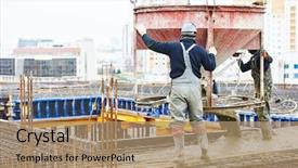  Presentation with building construction - Beautiful presentation featuring engineering - concreting work construction site worker backdrop and a coral colored foreground