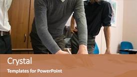  Presentation with employee anniversary work office - PPT theme featuring engineering - designers at work in their background and a coral colored foreground