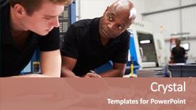  Presentation with machinery - Amazing slide set having engineering - engineer and apprentice planning cnc backdrop and a coral colored foreground