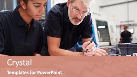  Presentation with engineering - Cool new PPT layouts with engineering - engineer and apprentice planning cnc backdrop and a coral colored foreground