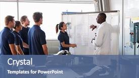  Presentation with whiteboard - Colorful presentation theme enhanced with engineering - engineer and female apprentice presenting backdrop and a ocean colored foreground