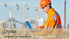  Presentation with power engineering - PPT theme having engineering - engineer builder with laptop computer background and a coral colored foreground