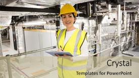  Presentation with pipes - Colorful PPT layouts enhanced with engineering - engineer checking the temperature pipes backdrop and a mint green colored foreground