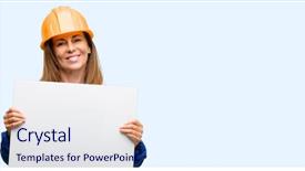  Presentation with woman engineer - PPT layouts with engineering - engineer construction worker woman holding background and a sky blue colored foreground