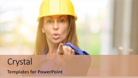  Presentation with woman engineer - Presentation design enhanced with engineering - engineer construction worker woman pointing background and a coral colored foreground