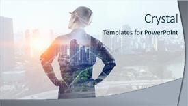  Presentation with cityscape - Amazing slide deck having engineering - engineer man viewing cityscape mixed backdrop and a sky blue colored foreground