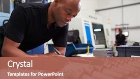  Presentation with machinery - Amazing PPT theme having engineering - engineer planning project with cnc backdrop and a coral colored foreground