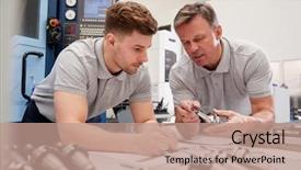  Presentation with cad - Slide set with engineering - engineer showing apprentice how background and a coral colored foreground