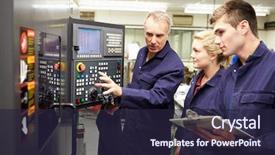  Presentation with lathe - Theme enhanced with engineering - engineer teaching apprentices to use background and a wine colored foreground
