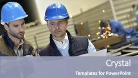  Presentation with mechanical engineering manufactuing - Cool new presentation with engineering - engineer with mechanical worker checking backdrop and a light blue colored foreground