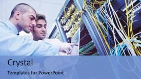  Presentation with network engineering - Colorful slide deck enhanced with engineering - group of young business people backdrop and a light blue colored foreground