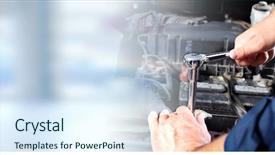  Presentation with mechanic repair - PPT layouts enhanced with engineering - hands of car mechanic background and a sky blue colored foreground