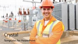  Presentation with electrical engineering - Slide deck with engineering - handsome electrical engineer arms crossed background and a coral colored foreground