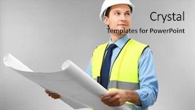  Presentation with engineering - PPT theme consisting of engineering - handsome engineer with drawing background and a light gray colored foreground