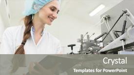  Presentation with industrial engineering - Colorful theme enhanced with engineering - happy female technician or engineer backdrop and a gray colored foreground