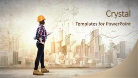  Presentation with project - Slide deck enhanced with engineering - image of young woman engineer background and a soft green colored foreground