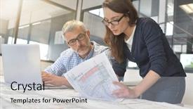  Presentation with working together - Colorful presentation design enhanced with engineering - industrial designers working together backdrop and a lemonade colored foreground