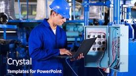  Presentation with industrial engineering - Colorful presentation theme enhanced with engineering - industrial programmer checking control box backdrop and a navy blue colored foreground