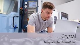  Presentation with cad - Presentation design featuring engineering - male engineer using cad programming background and a light gray colored foreground