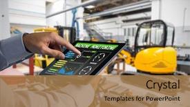  Presentation with factory equipments - Presentation theme enhanced with engineering - man using tablet pc background and a coral colored foreground