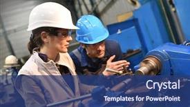  Presentation with teaching - Cool new PPT theme with engineering - metal worker teaching trainee backdrop and a ocean colored foreground