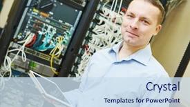  Presentation with network engineering - Colorful PPT theme enhanced with engineering - network engineer admin at data backdrop and a sky blue colored foreground