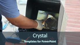  Presentation with checks - Audience pleasing slides consisting of engineering - plumbers sewer snake camera backdrop and a tawny brown colored foreground