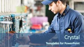  Presentation with engineering - Colorful slide set enhanced with engineering - portrait of a worker searching backdrop and a ocean colored foreground