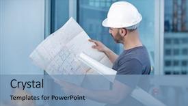  Presentation with home documents - Presentation theme consisting of engineering - portrait of an architect builder background and a teal colored foreground