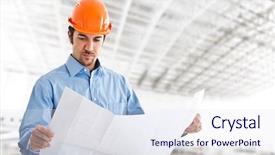  Presentation with engineering - PPT theme consisting of engineering - portrait of an handsome engineer background and a sky blue colored foreground