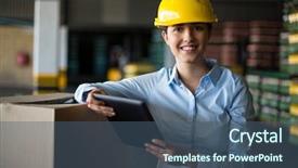  Presentation with factory - Amazing presentation theme having engineering - portrait of female factory worker backdrop and a ocean colored foreground