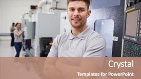  Presentation with machinery - Amazing presentation theme having engineering - portrait of male engineer operating backdrop and a coral colored foreground