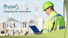  Presentation with electric engineering - PPT theme with engineering - service engineer working with laptop background and a sky blue colored foreground