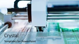  Presentation with iron - Presentation design featuring engineering - soldering iron tips of automated background and a light blue colored foreground