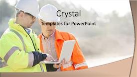  Presentation with construction site construction - Cool new presentation theme with engineering - supervisors using laptop at construction backdrop and a white colored foreground